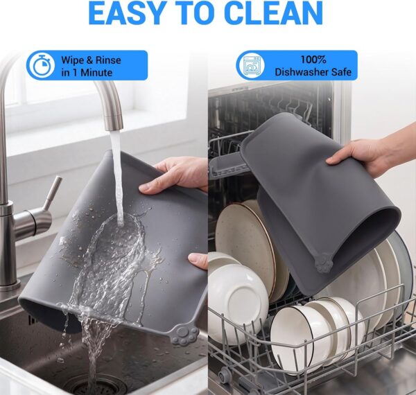 Reopet Silicone Pet Feeding Mat - Waterproof & Non-Slip Dog Cat Placemat | High Raised Edges Prevent Food & Water Spills to Protect Floors, Easy to Clean, Fit for Dog Cat Bowls 4