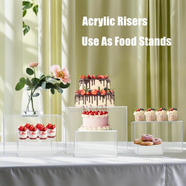 Cliselda 6Pcs Clear Buffet Risers Set 3" to 8" Acrylic Display Box | Food Risers for Buffet Table Party Cupcake Candy Desset Acrylic Nesting Risers Display Stands Cube Boxes with Hollow Bottoms 2