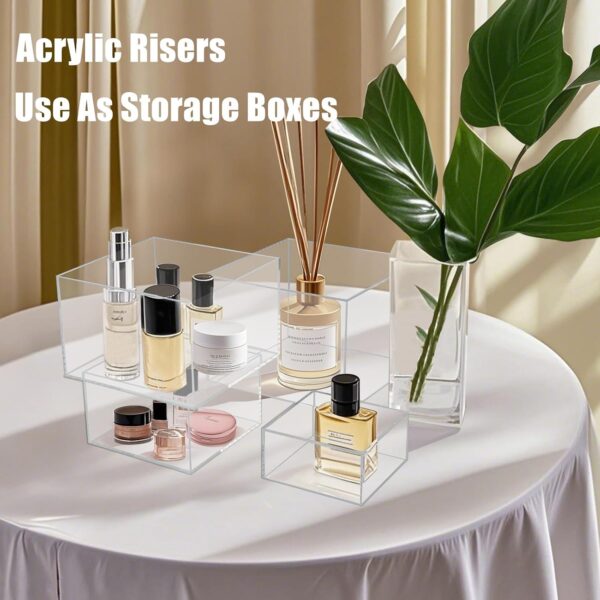 Cliselda 6Pcs Clear Buffet Risers Set 3" to 8" Acrylic Display Box | Food Risers for Buffet Table Party Cupcake Candy Desset Acrylic Nesting Risers Display Stands Cube Boxes with Hollow Bottoms 3