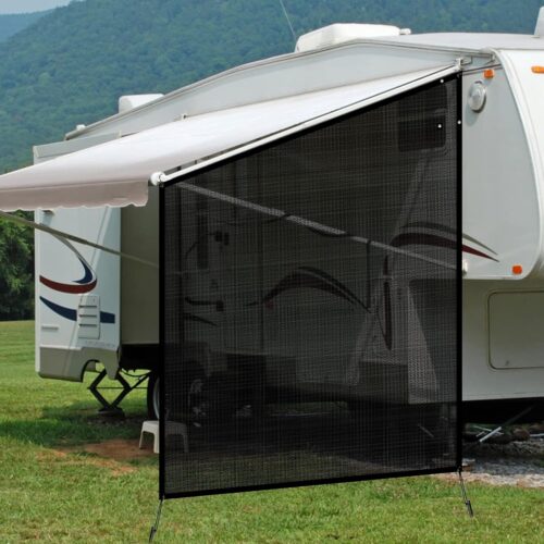 NAIMORUI RV Awning Side Shade, 9'X7' RV Awning Side Shade Screen, Camper Sunshade Complete Kits Motorhome Trailer UV Blocker, Black