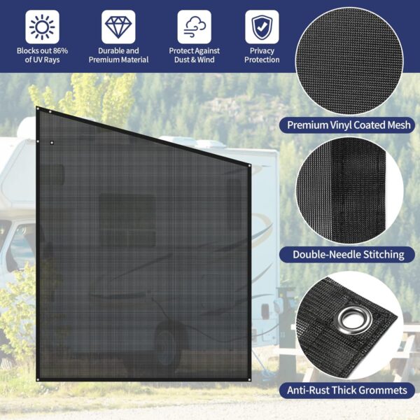 NAIMORUI RV Awning Side Shade, 9'X7' RV Awning Side Shade Screen, Camper Sunshade Complete Kits Motorhome Trailer UV Blocker, Black 2