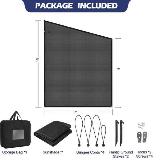 NAIMORUI RV Awning Side Shade, 9'X7' RV Awning Side Shade Screen, Camper Sunshade Complete Kits Motorhome Trailer UV Blocker, Black 3