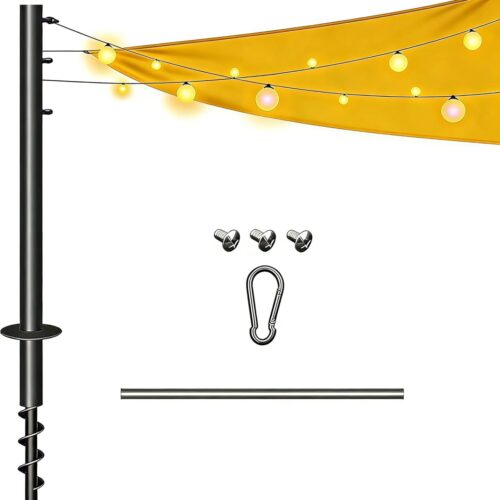 Sun Shade Sail Pole 11.4Ft Outdoor Sunshade Sail Post Support Awning Canopy Heavy Duty Metal Pole Kit for Patio Garden Deck (Lawn Ground, 1)