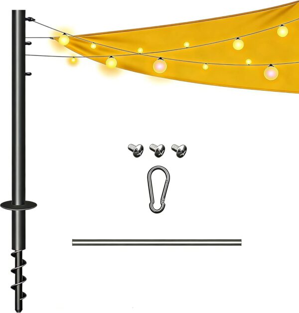 Sun Shade Sail Pole 11.4Ft Outdoor Sunshade Sail Post Support Awning Canopy Heavy Duty Metal Pole Kit for Patio Garden Deck (Lawn Ground, 1) 1