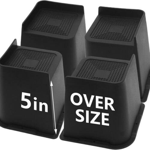 4 Pack Bed Risers 5 inch Heavy Duty, Oversized Furniture Risers | Black Bed Lifts Risers for Table, Sofa, Chair, Couch, Desk, Bed Frame Risers Supports Up to 6,500 Lbs