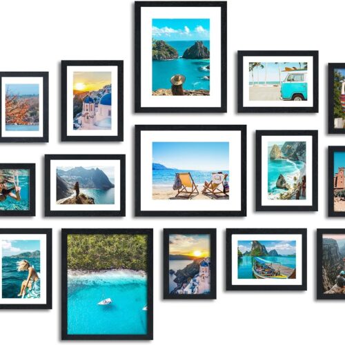 Fixwal Collage Picture Frames Set, 15 Pack, MDF, Black, 8x10, 5x7, 4x6 | Wall or Tabletop Decor, High-definition Plexiglas panels