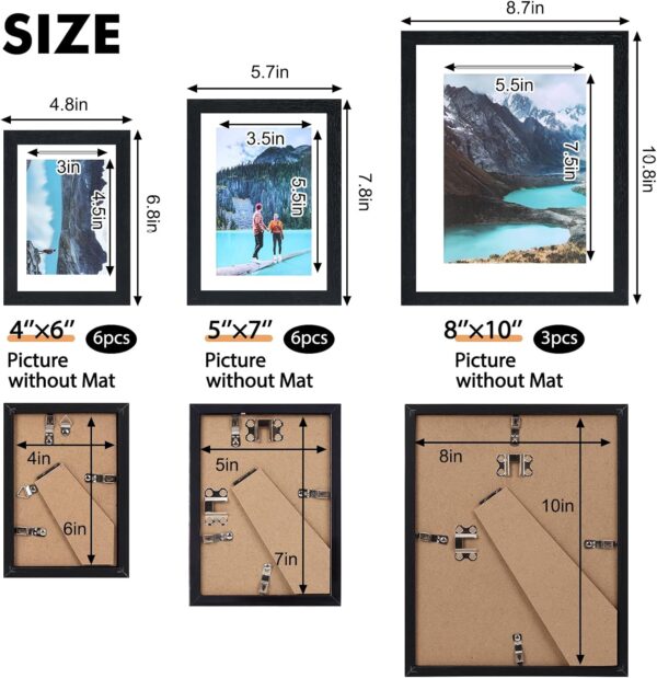 Fixwal Collage Picture Frames Set, 15 Pack, MDF, Black, 8x10, 5x7, 4x6 | Wall or Tabletop Decor, High-definition Plexiglas panels 2