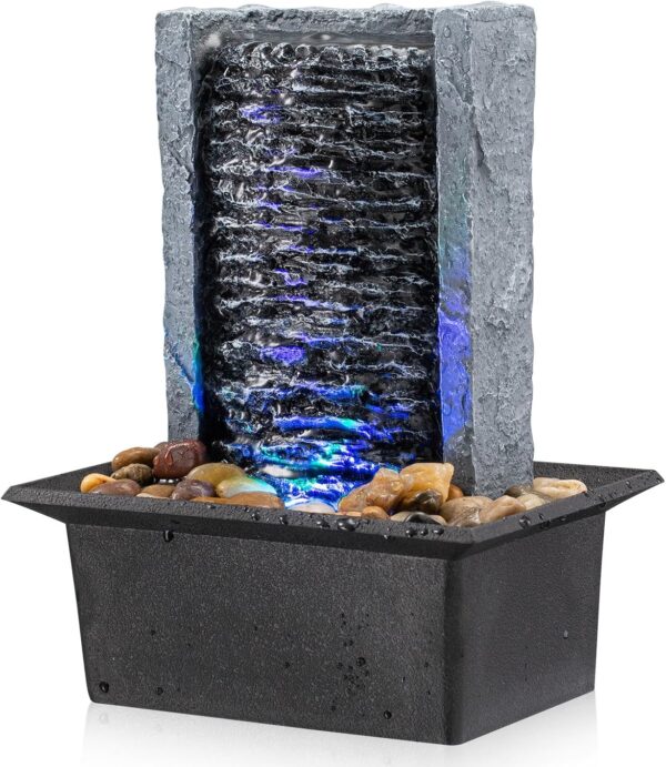 Tabletop Fountain Indoor Waterfall Rock Fountain LED-Lights Water Feature Waterfall for Modern Home and Office Indoor Decoration 1