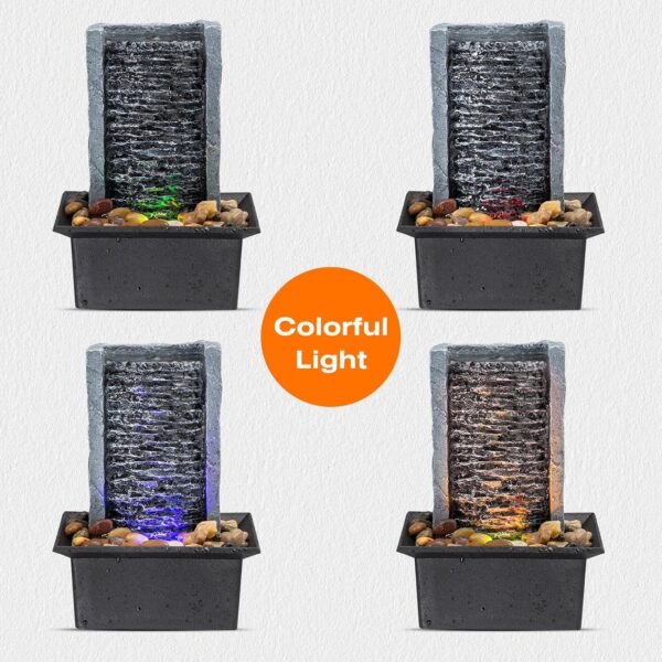 Tabletop Fountain Indoor Waterfall Rock Fountain LED-Lights Water Feature Waterfall for Modern Home and Office Indoor Decoration 3