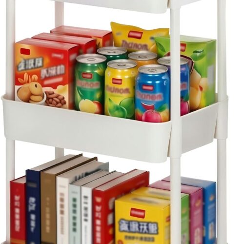 Sywhitta 3-Tier Plastic Rolling Utility Cart with Wheels for Storage,White | Multi-Functional Storage Trolley, for Office, Living Room, Kitchen, Bathroom,Movable Organizer,Space-Saving,Easy to assemble