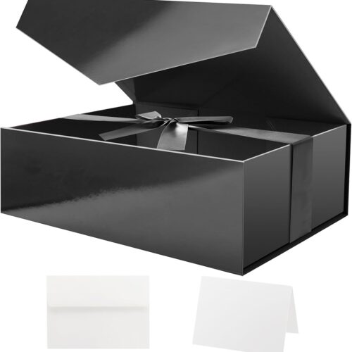WF4119MAX_1 HAPPY POTATO Large Black Gift Box with Magnetic Lid 11.5x8.1x3.8 Inches | Groomsman Proposal Boxes, Gift Box with Ribbon for Presents (Glossy Black)