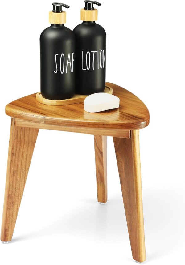 Teak Shower Stool, Teak Shower Bench, 12'' Spa Shower Foot Rest for Shaving Legs, Waterproof Wood Chair for Inside Shower, Organizer Wooden Stool, Corner Seat for Bathroom Livingroom 1