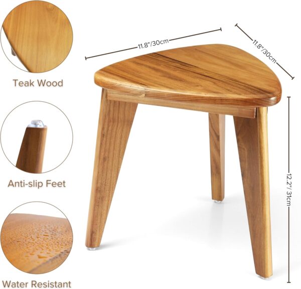 Teak Shower Stool, Teak Shower Bench, 12'' Spa Shower Foot Rest for Shaving Legs, Waterproof Wood Chair for Inside Shower, Organizer Wooden Stool, Corner Seat for Bathroom Livingroom 3