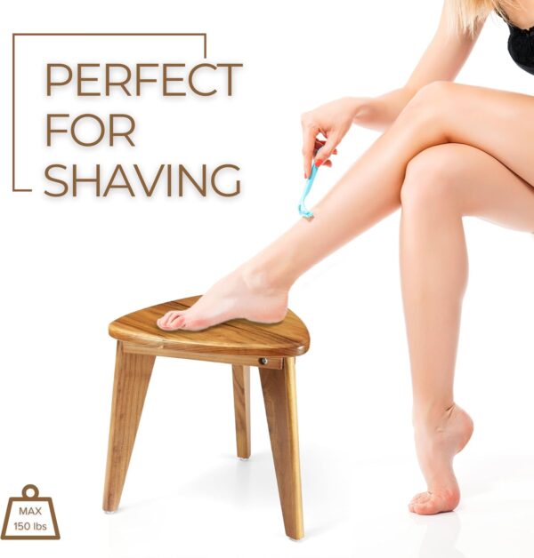 Teak Shower Stool, Teak Shower Bench, 12'' Spa Shower Foot Rest for Shaving Legs, Waterproof Wood Chair for Inside Shower, Organizer Wooden Stool, Corner Seat for Bathroom Livingroom 4