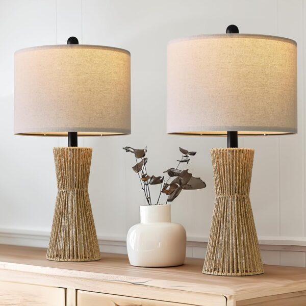 22.5" Table Lamps for Living Room,Boho Lamps Set of 2 for Bedrooms, Bedside Lamp for Nightstands, Rattan Lamp, Farmhouse Table Lamp for Room Decor, End Table, Retro, Brown(Not Include Bulbs) 1