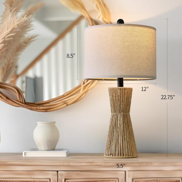 22.5" Table Lamps for Living Room,Boho Lamps Set of 2 for Bedrooms, Bedside Lamp for Nightstands, Rattan Lamp, Farmhouse Table Lamp for Room Decor, End Table, Retro, Brown(Not Include Bulbs) 3