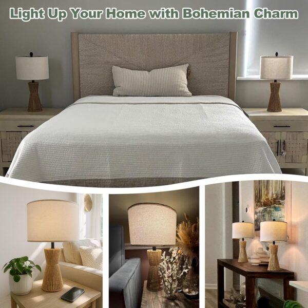 22.5" Table Lamps for Living Room,Boho Lamps Set of 2 for Bedrooms, Bedside Lamp for Nightstands, Rattan Lamp, Farmhouse Table Lamp for Room Decor, End Table, Retro, Brown(Not Include Bulbs) 4