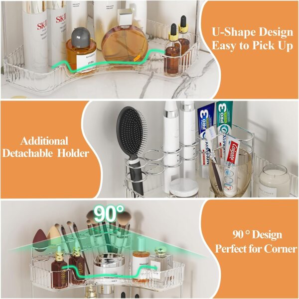 SUNZOS 3-Tier Corner Bathroom Counter Organizer, Bathroom Organizer Countertop with Makeup Brush Holder, Vanity Makeup Cosmetic Storage, Corner Storage for Kitchen, Dresser 3