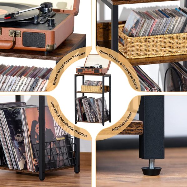 3 Tier End Table,Record Player Stand with Storage Up to 100 Albums,Turntable Stand for Vinyl,Brown Records Shelf for Living Room Bedroom 4