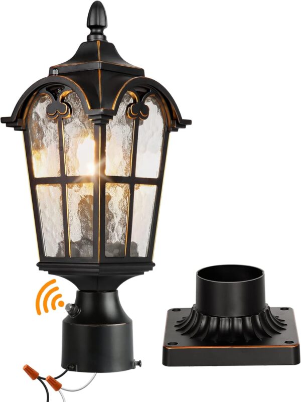 Hardwired 120V Dusk to Dawn Outdoor Post Light Black Roman, Waterproof Aluminum Pole Light Fixture with Pier Mount Base, Exterior Lamp Post Lantern Head with Clear Glass for Garden Yard Patio Pathway 1