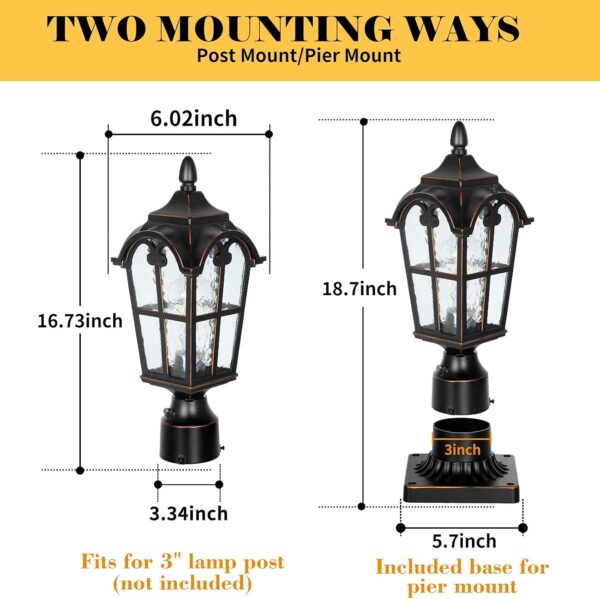 Hardwired 120V Dusk to Dawn Outdoor Post Light Black Roman, Waterproof Aluminum Pole Light Fixture with Pier Mount Base, Exterior Lamp Post Lantern Head with Clear Glass for Garden Yard Patio Pathway 3