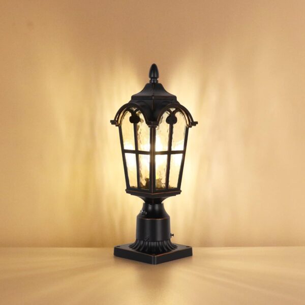 Hardwired 120V Dusk to Dawn Outdoor Post Light Black Roman, Waterproof Aluminum Pole Light Fixture with Pier Mount Base, Exterior Lamp Post Lantern Head with Clear Glass for Garden Yard Patio Pathway 4