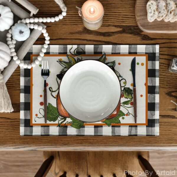 Artoid Mode Pumpkin Buffalo Plaid Fall Placemats Set of 2-12 x 18 Inch | Heat-Resistant Table Mats, Washable Seasonal Autumn Bowknot Kitchen Dining Decor 2