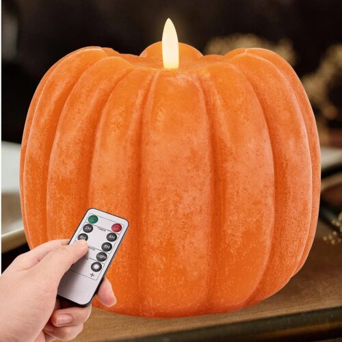 WF6312MAX_1 Fall Decorations for Home - Flickering Flameless Wax Pumpkin LED Candle