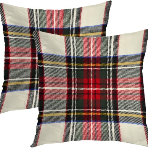 Batmerry Plaid Pillow Covers 18x18 Inch Set of 2, Scottish Tartan Red and White Wool Plaid Pattern Symmetric Square Print Double Sided Decorative Pillows Cases Throw Pillows Covers
