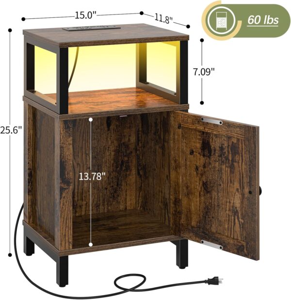 Yoobure Farmhouse Nightstand with Charging Station, Night Stand Barn Door | Wood Bedside Table with Storage Cabinet & Shelf, LED Side End Table with USB Ports & Outlets for Bedroom, Living Room, Black 3