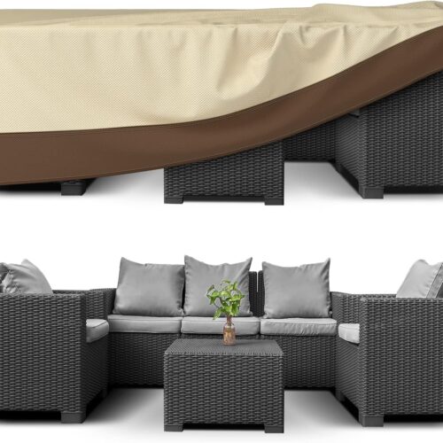 Extra Heavy Duty Patio Furniture Covers - 3 Layer Waterproof Outdoor Furniture Covers for 6-10 Seat Patio Furniture Set - All Seasons Protection - 126"L x 84"W x 28"H