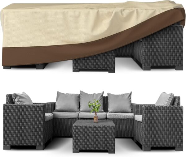 Extra Heavy Duty Patio Furniture Covers - 3 Layer Waterproof Outdoor Furniture Covers for 6-10 Seat Patio Furniture Set - All Seasons Protection - 126"L x 84"W x 28"H 1