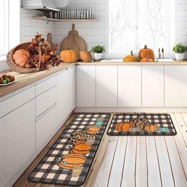 Fall Kitchen Rugs and Mats Set of 2, Thanksgiving Kitchen Rug Non Slip Backing Fall Decorations for Home Seasonal Farmhouse Holiday Autumn Harvest Low-Profile Kitchen Floor Mat 17"X47"+17"X30" 1