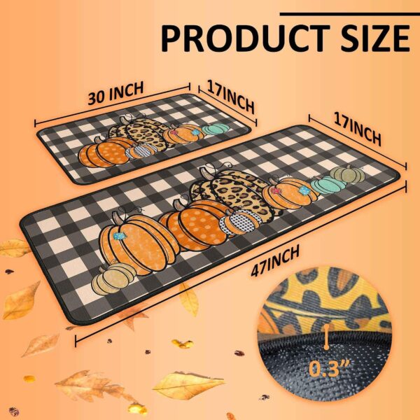 Fall Kitchen Rugs and Mats Set of 2, Thanksgiving Kitchen Rug Non Slip Backing Fall Decorations for Home Seasonal Farmhouse Holiday Autumn Harvest Low-Profile Kitchen Floor Mat 17"X47"+17"X30" 2
