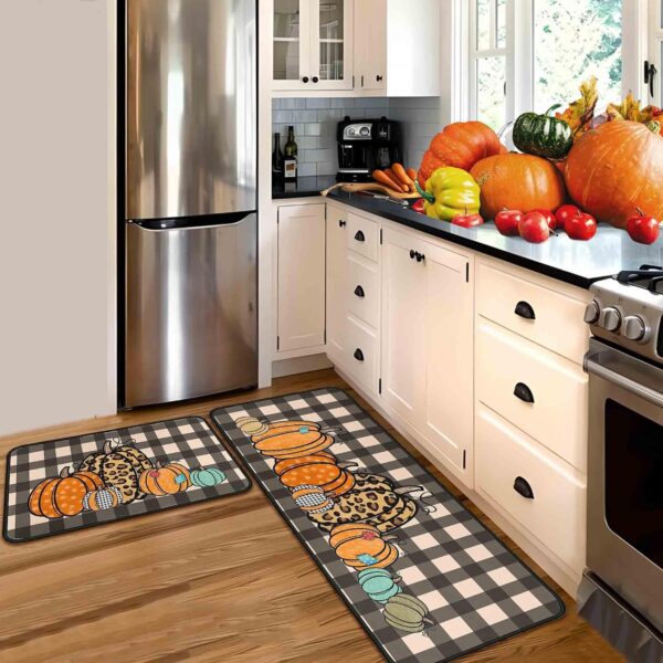 Fall Kitchen Rugs and Mats Set of 2, Thanksgiving Kitchen Rug Non Slip Backing Fall Decorations for Home Seasonal Farmhouse Holiday Autumn Harvest Low-Profile Kitchen Floor Mat 17"X47"+17"X30" 3