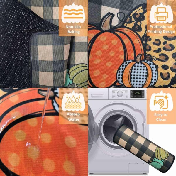 Fall Kitchen Rugs and Mats Set of 2, Thanksgiving Kitchen Rug Non Slip Backing Fall Decorations for Home Seasonal Farmhouse Holiday Autumn Harvest Low-Profile Kitchen Floor Mat 17"X47"+17"X30" 4