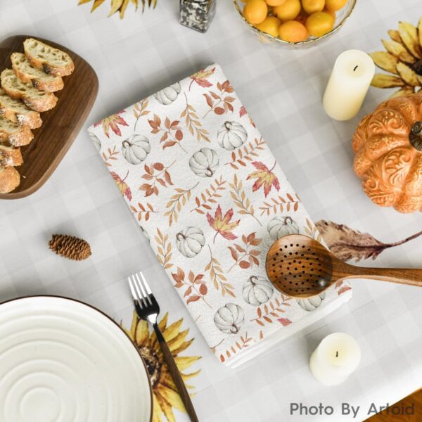 Artoid Mode Orange Leaves Fall Kitchen Towels Set of 2 18x26 Inch | Thanksgiving Autumn Eucalyptus Pumpkin Hand & Dish Towels,Ultra Absorbent,Seasonal Farmhouse Decoration 4
