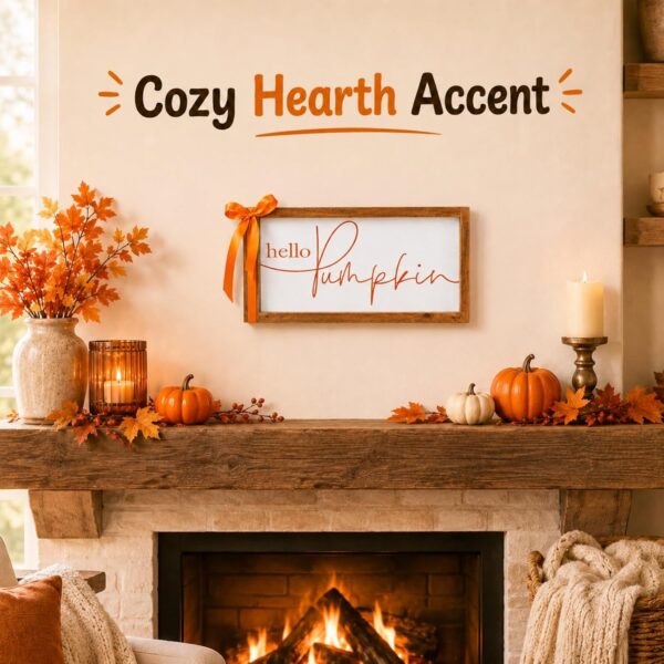 Hello Pumpkin Sign Fall Wall Decor Autumn Table Shelf Home Decor | 11.8"×6" Wooden Framed Rustic Farmhouse Fall Decorations Indoor for Tabletop Desk Fireplace Mantle Office Bathroom Kitchen 4