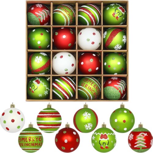 16 Christmas Tree Balls Ornaments Decoration 2.36'', Sparkly Red and Green