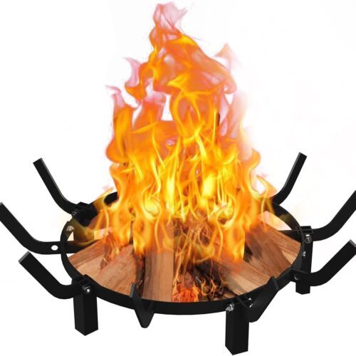 WF9439MAX_1 Mondazie Round Fire Pit Grill Grate 24 Inch, Fireplace Grate with 10 Bars | Firewood Rack Outdoor for Firepit, Fireplace Log Burning Holder for Outside Hearth Wood Stove and Campfire, Black