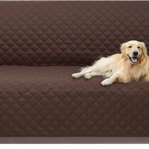 U-NICE HOME Reversible Sofa Cover Couch Cover for Dogs, Coffee/Beige | 68''Sofa Mat Washable, Pet Friendly, Elastic Straps, Water Repellent, Furniture Protector for 3 Cushion Couch