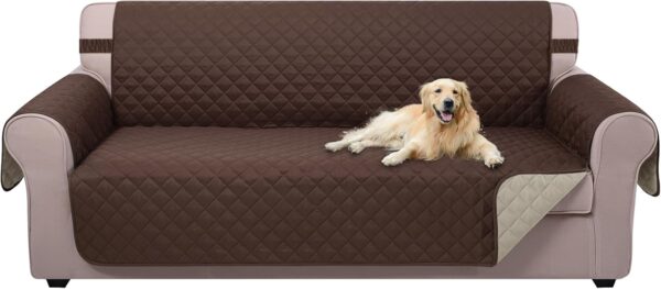 U-NICE HOME Reversible Sofa Cover Couch Cover for Dogs, Coffee/Beige | 68''Sofa Mat Washable, Pet Friendly, Elastic Straps, Water Repellent, Furniture Protector for 3 Cushion Couch 1