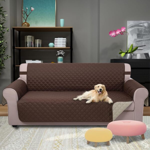 U-NICE HOME Reversible Sofa Cover Couch Cover for Dogs, Coffee/Beige | 68''Sofa Mat Washable, Pet Friendly, Elastic Straps, Water Repellent, Furniture Protector for 3 Cushion Couch 2