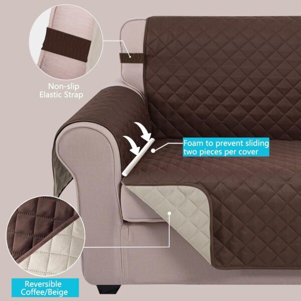 U-NICE HOME Reversible Sofa Cover Couch Cover for Dogs, Coffee/Beige | 68''Sofa Mat Washable, Pet Friendly, Elastic Straps, Water Repellent, Furniture Protector for 3 Cushion Couch 4