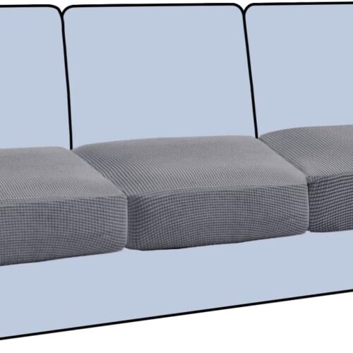 H.VERSAILTEX Stretch 3 Piece T Cushion Sofa Slipcovers Individually Sofa Cushion Covers for 3 Cushion Couch Sofa Seat Cushion Covers with Elastic Bands Featuring Thicker Jacquard Fabric, Dove