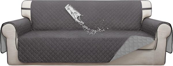 ISSUNTEX Double Protection 100% Waterproof Sofa Covers for Living Room, Couch Covers for 3 Cushion Couch Sofa, Reversible Furniture Protector Sofa Cover for Dogs, Pets, Kids (Sofa, Gray/Light Gray) 1
