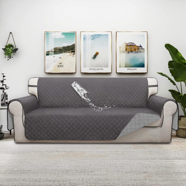 ISSUNTEX Double Protection 100% Waterproof Sofa Covers for Living Room, Couch Covers for 3 Cushion Couch Sofa, Reversible Furniture Protector Sofa Cover for Dogs, Pets, Kids (Sofa, Gray/Light Gray) 2