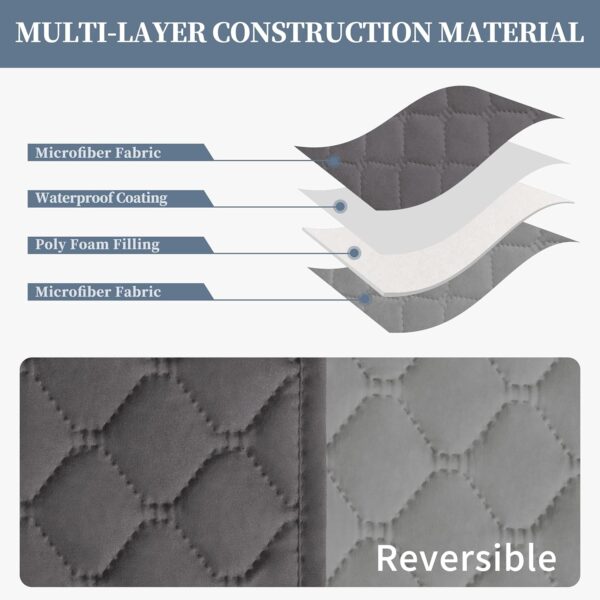 ISSUNTEX Double Protection 100% Waterproof Sofa Covers for Living Room, Couch Covers for 3 Cushion Couch Sofa, Reversible Furniture Protector Sofa Cover for Dogs, Pets, Kids (Sofa, Gray/Light Gray) 4