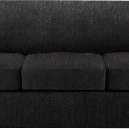 4 Piece T Cushion Sofa Slipcovers Stretch Couch Cover Furniture Covers with 3 Individual T Cushion Covers, Machine Washable for Living Room (Black, 3 Cushions)
