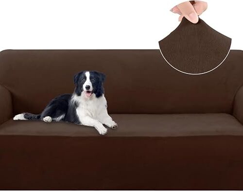 1 Velvet Sofa Covers Stretch Couch Covers Large, Chocolate